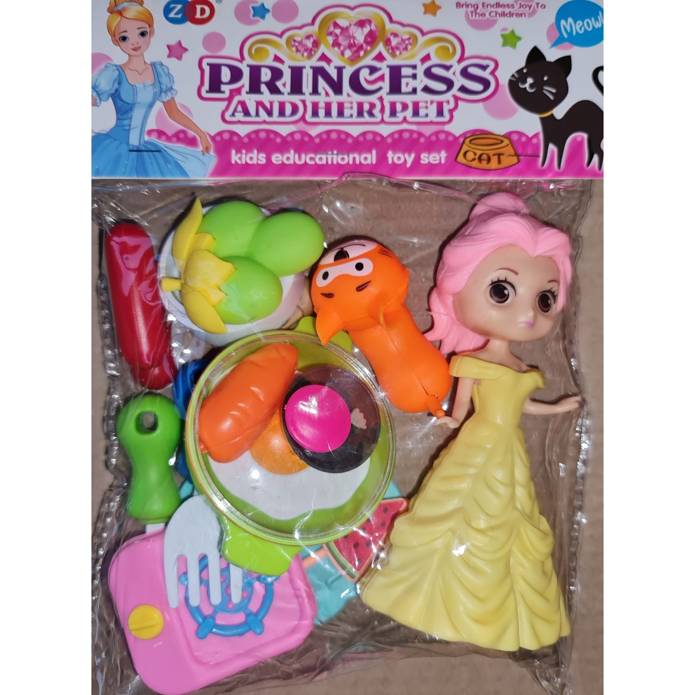 Princess Doll Playset - Yellow Dress with Ponytail Doll set
