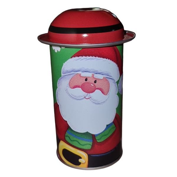 Christmas Metal Tin Containers Cylinder Santa Green Scarf Gift Tin