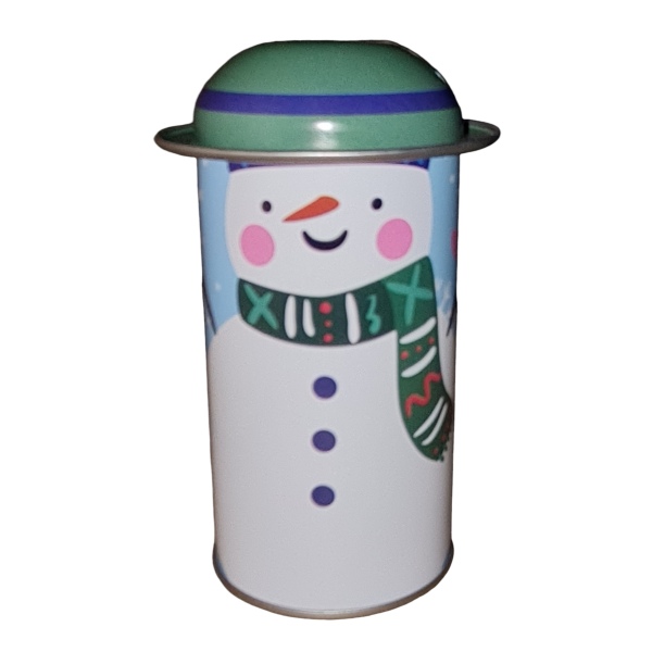 Christmas Metal Tin Containers Cylinder Snowman Green Scarf