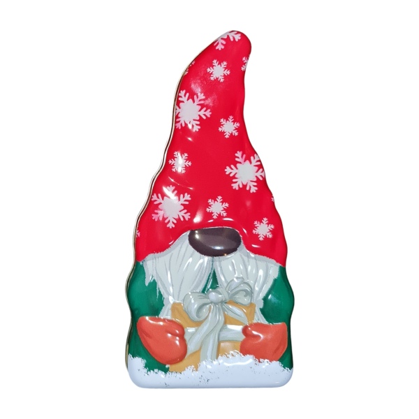 Christmas Metal Tin Containers Gnome holding Gift gnome container