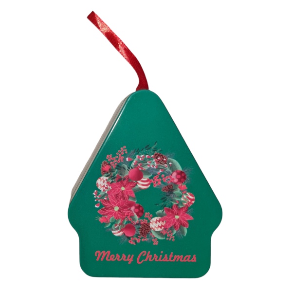 Christmas Metal Tin Containers Xmas Tree Green Gift Tin