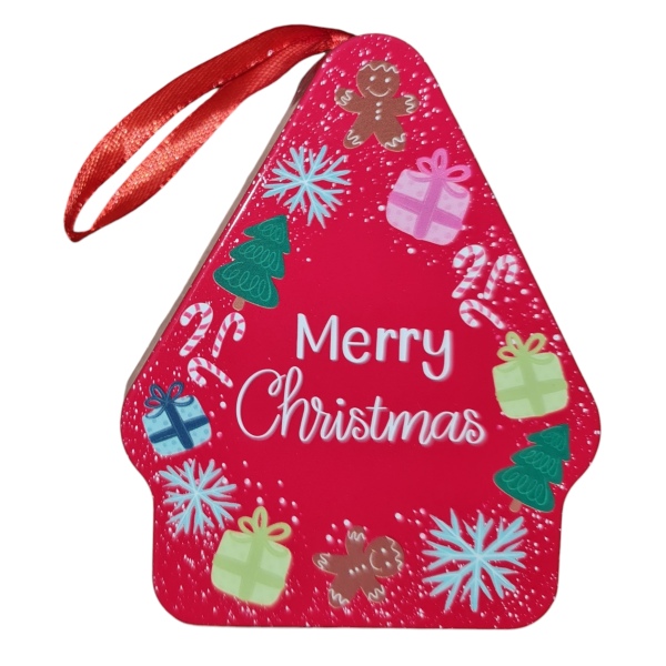 Christmas Metal Tin Containers Xmas Tree Red