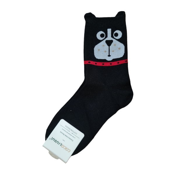 Socks with Cartoon Dog or Cat Face Black Socks