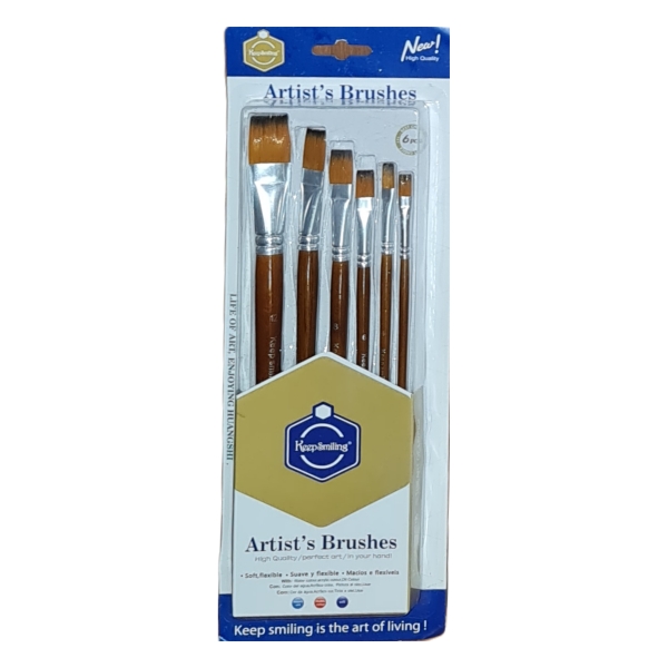 Keep Smiling Artist Flat Brush Set 6 pieces Artist Flat Brushes