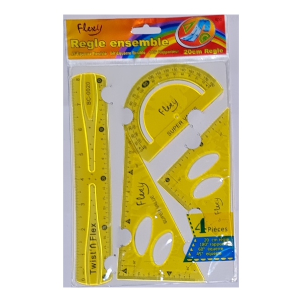 20cm Flexible Ruler Combo Set Yellow Flexible Ruler Set