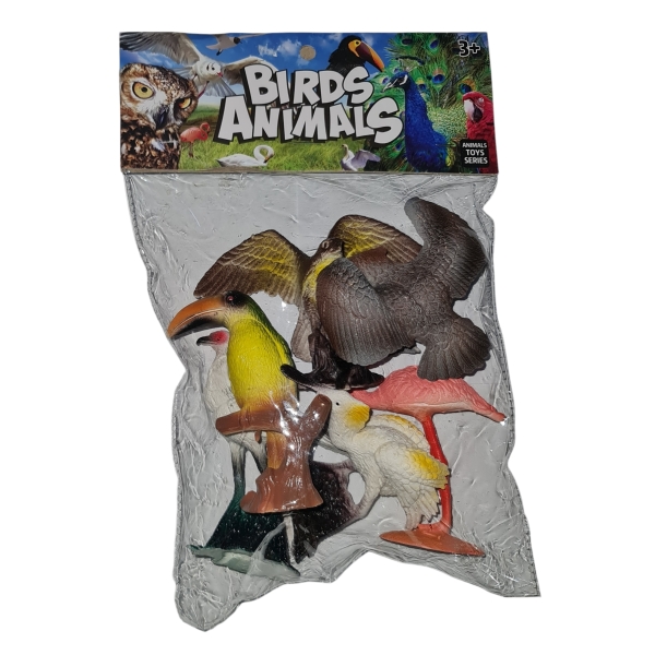 6 piece Bird Figurine Set Excl Ostrich Front Bird Play Set