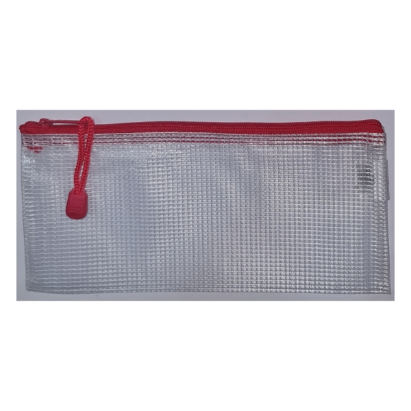 PVC Mesh Pencil Pouch – Assorted Zip Colours PVC Mesh Pencil Pouch with coloured zip border